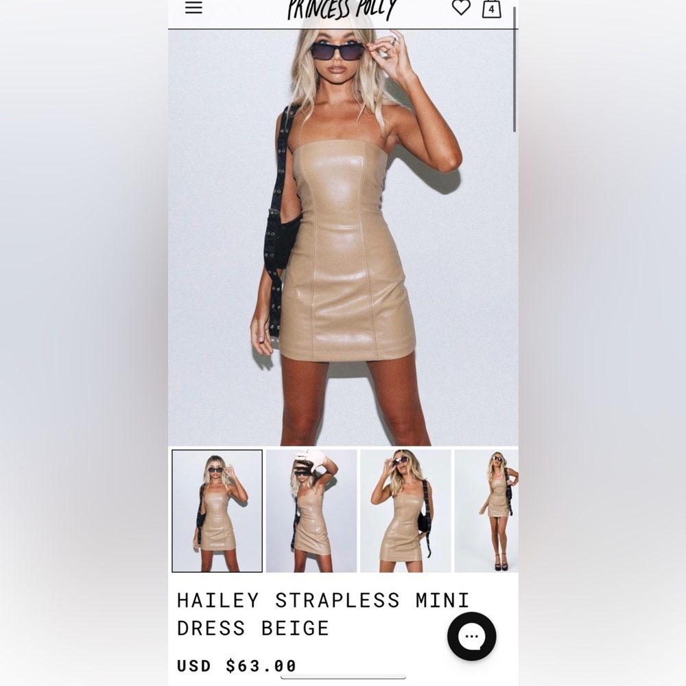 Princess Polly mini beige leather dress